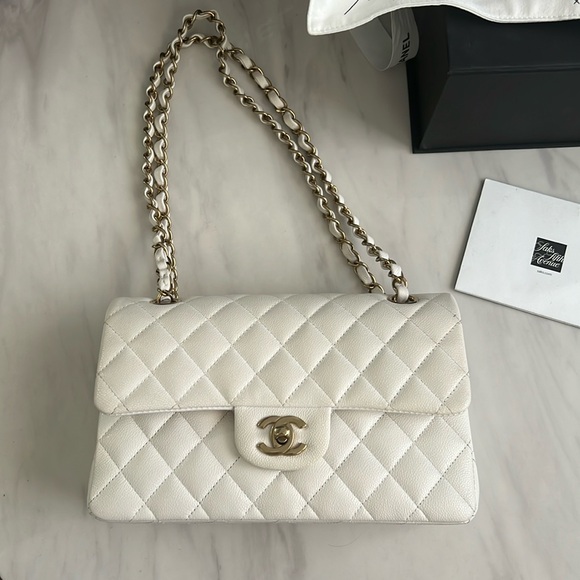 White Chanel Small Classic Flap with Gold Hardware - Picture 1 of 11